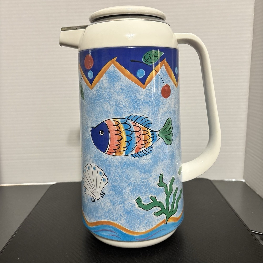 Studio Nova ~ Mikasa Ocean Collage ~ Plastic Thermos‎ / Carafe & Lid RARE